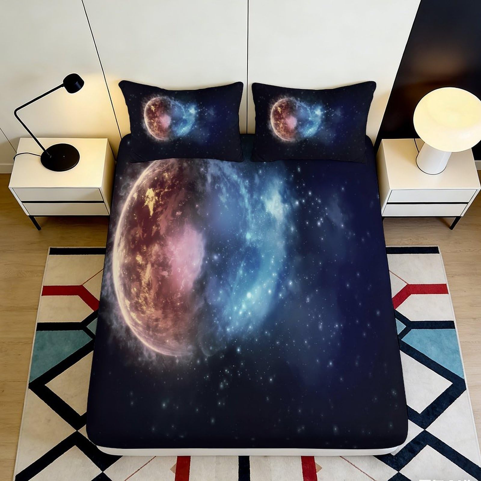 3D Printed Galaxy Starry Sky Fitted Sheet Microfiber Soft Breathable Cosmic Nebula Mattress Cover for Bedroom Decor 160x200x25cm