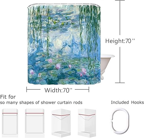 Miniatura 4 de TINSHNN Juego de cortina de ducha con pintura famosa, pintura al óleo, arte clásico retro monet, lirio de agua, Van Gogh, noche estrellada, girasol,
