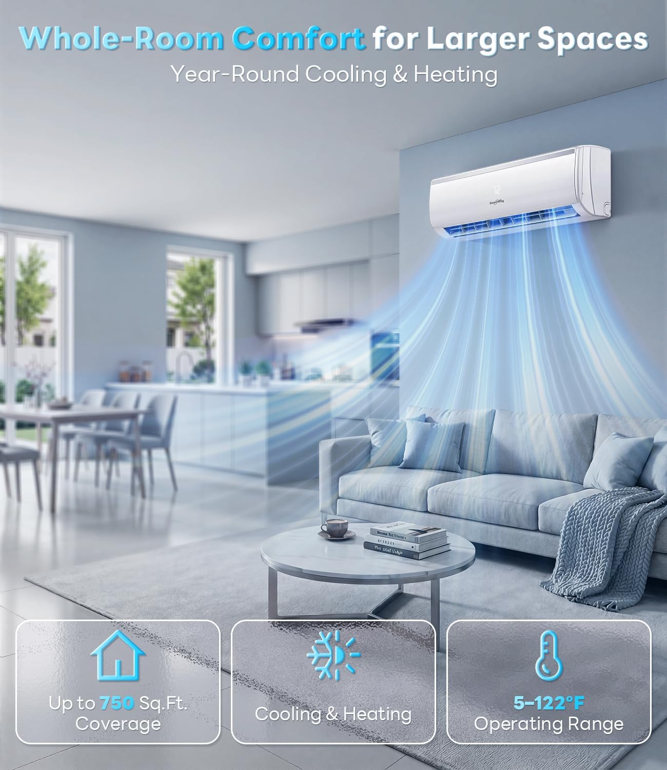 12000 BTU Mini Split Air Conditioner & Heater, AuraCore Series 20 SEER2 115V Inverter Energy-Efficient AC with Remote & APP, WiFi Alexa, Pro Installation Kit, Up to 750 Sq.Ft. thumbnail