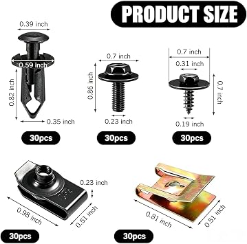 OTUAYAUTO 150PCS Car Screws and Bolts, Push Rivet Fasteners U-Nuts Kit