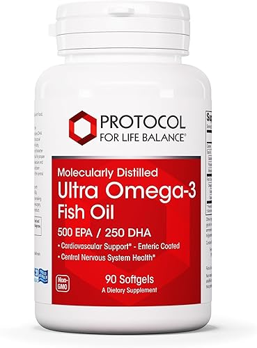 PROTOCOL FOR LIFE BALANCE Ultra Omega-3-500mg EPA y 250mg DHA - Aceite de pescado para apoyar el cerebro salud del corazón y el sistema nervioso -