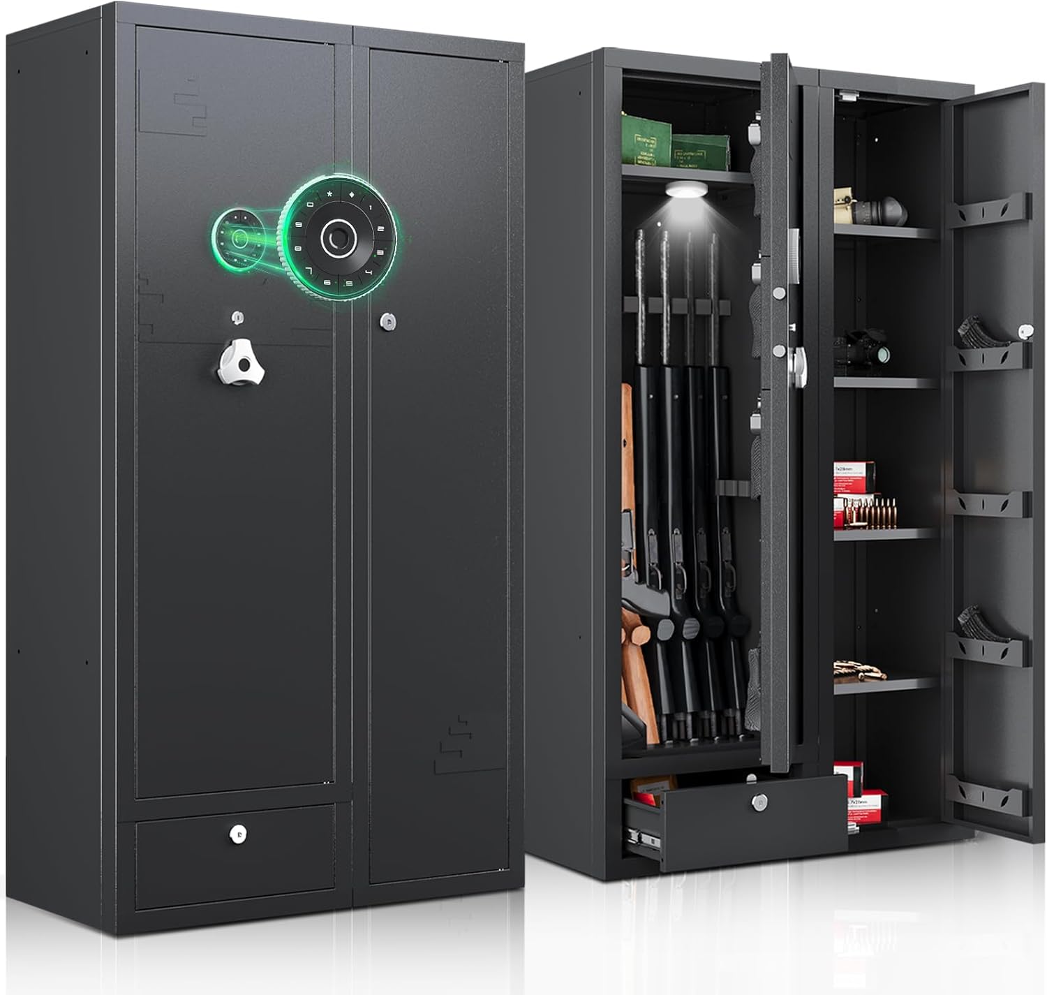 KAER Gun Safe, 59-Inch Tall Gun Cabinet, Home Safe, Large Safe for Home Use, Quick Access, with Drawers and Removable Shelves
