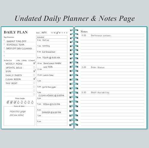 Vista 3 de Daily Planner Undated - A5 To Do List Notebook Hourly Schedules, Spiral Appointment Planner for Women and Men, PVC Hardcover, Inner Pocket, Elastic