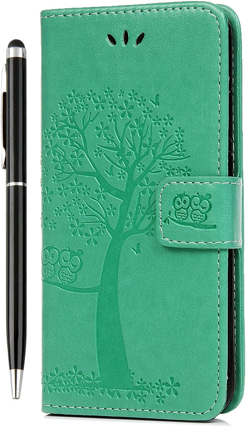 Samsung Galaxy A53 5G Case Flip Premium Wallet Phone Case Shockproof PU Leather Owl Tree Embossed Magnet Cover for Samsung Galaxy A53 5G with Kickstand Card Holder & 1 Touch Pen Green