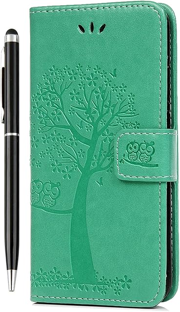 Samsung Galaxy A13 Case Flip, A13 5G Case Premium Wallet Phone Case Shockproof PU Leather Owl Tree Magnetic Cover for Samsung Galaxy A13 4G/5G Kickstand Card Holder & 1 Touch Pen Green