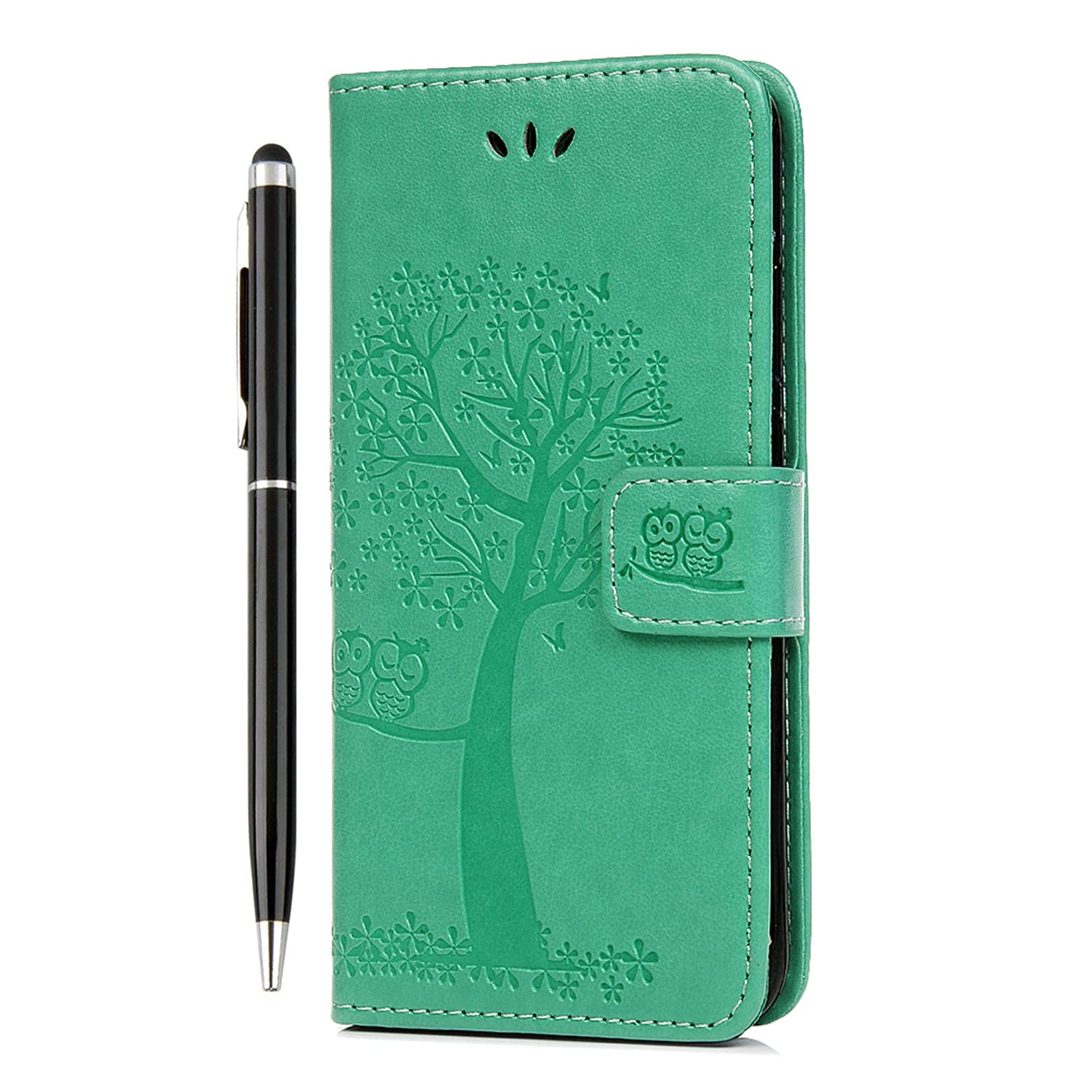 Samsung Galaxy A53 5G Case Flip Premium Wallet Phone Case Shockproof PU Leather Owl Tree Embossed Magnet Cover for Samsung Galaxy A53 5G with Kickstand Card Holder & 1 Touch Pen Green