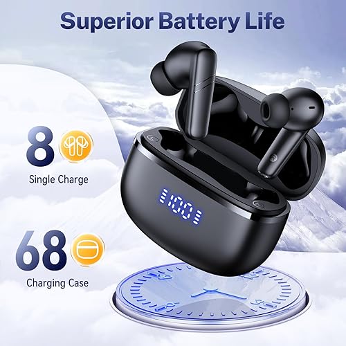 Miniatura 5 de Auriculares inalámbricos Bluetooth 5.3 con pantalla de alimentación dual, estuche de carga inalámbrica y 40 horas de reproducción, auriculares
