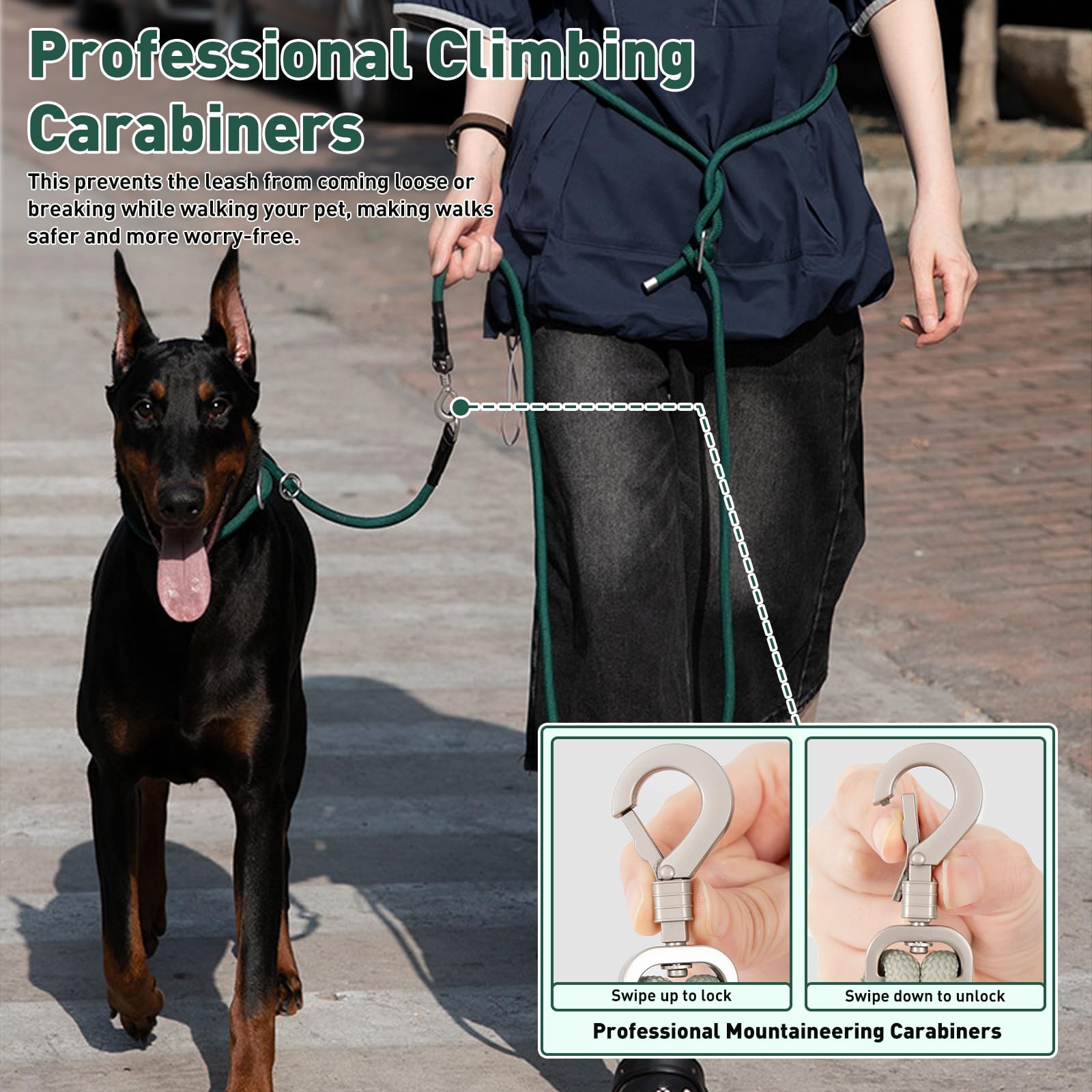Hundeleine- und Halsband-Set, kein Ziehen, verstellbare und robuste einziehbare Trainingsleine, Hände/Taille/Schulter, 1,2 m - 2,1 m, Nylonseil für mittelgroße und große Hunde (M)