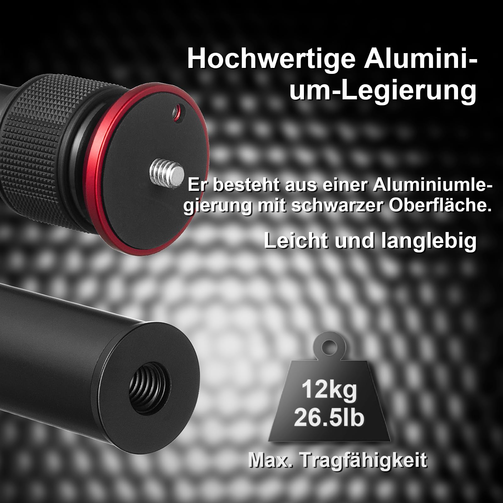 Stativverlängerung 2 Abschnitte Mittelsäule, 34-60cm Aluminium Teleskopstange, 15kg Tragkraft, 1/4" 3/8" Gewinde für Kamerastativ, Handystativ, Selfie Stick, Kamera, GoPro, Insta360