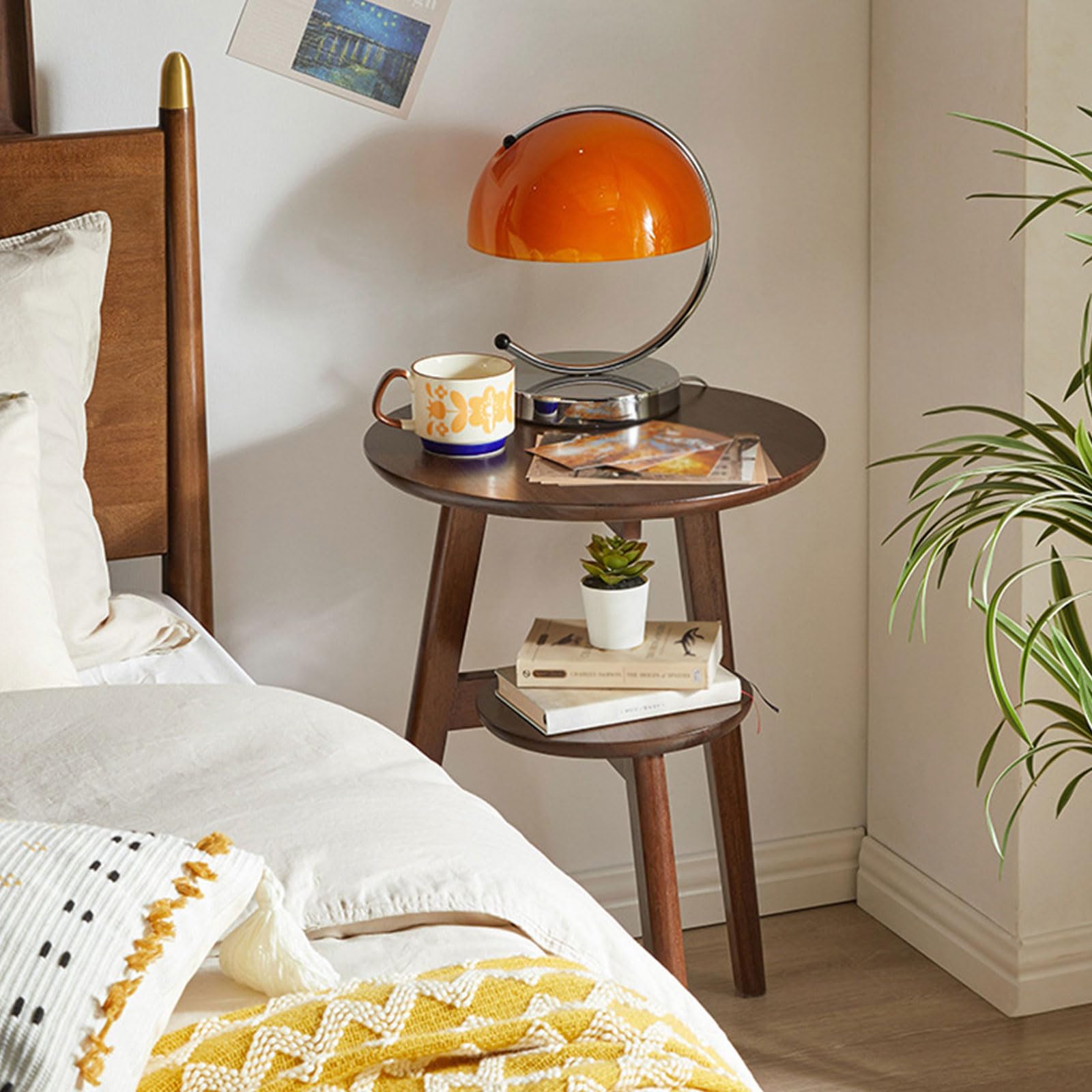 Table d'appoint ronde en bois massif à 2 niveaux pour salon et chambre