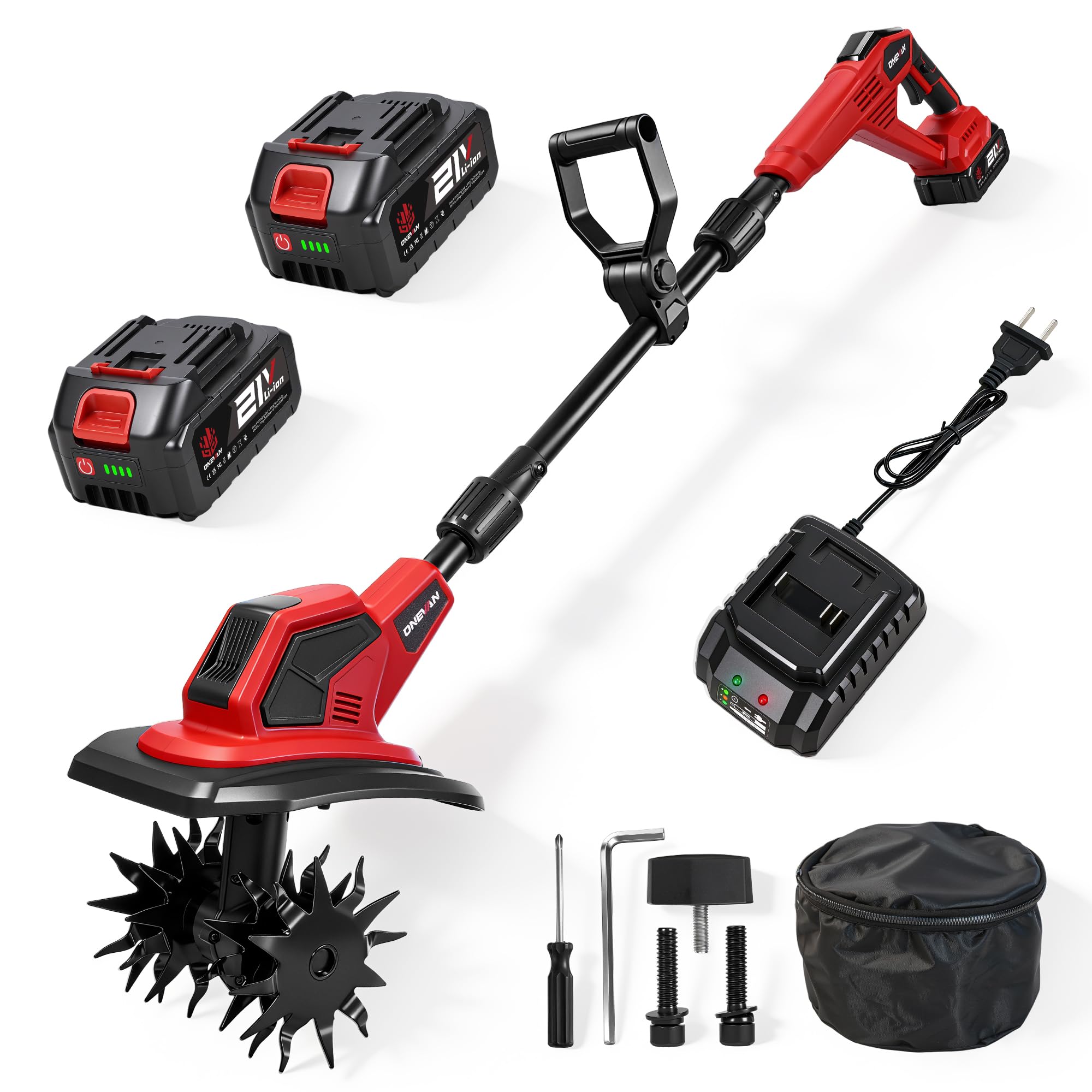 ONEVAN Cordless Tiller with 2x4.0Ah Batteries
