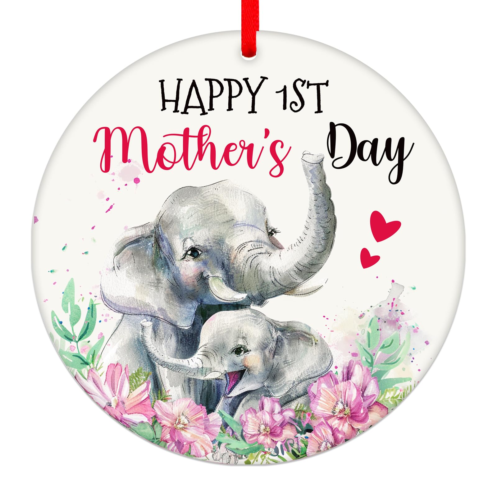 GROWTHMAGIC Elephant Mothers Day Ornament - 3" Round Acrylic Happy 1ST Mother's Day Decor Keepsake Elephant Mom Ornament 2025 for New Mother Wife Gift