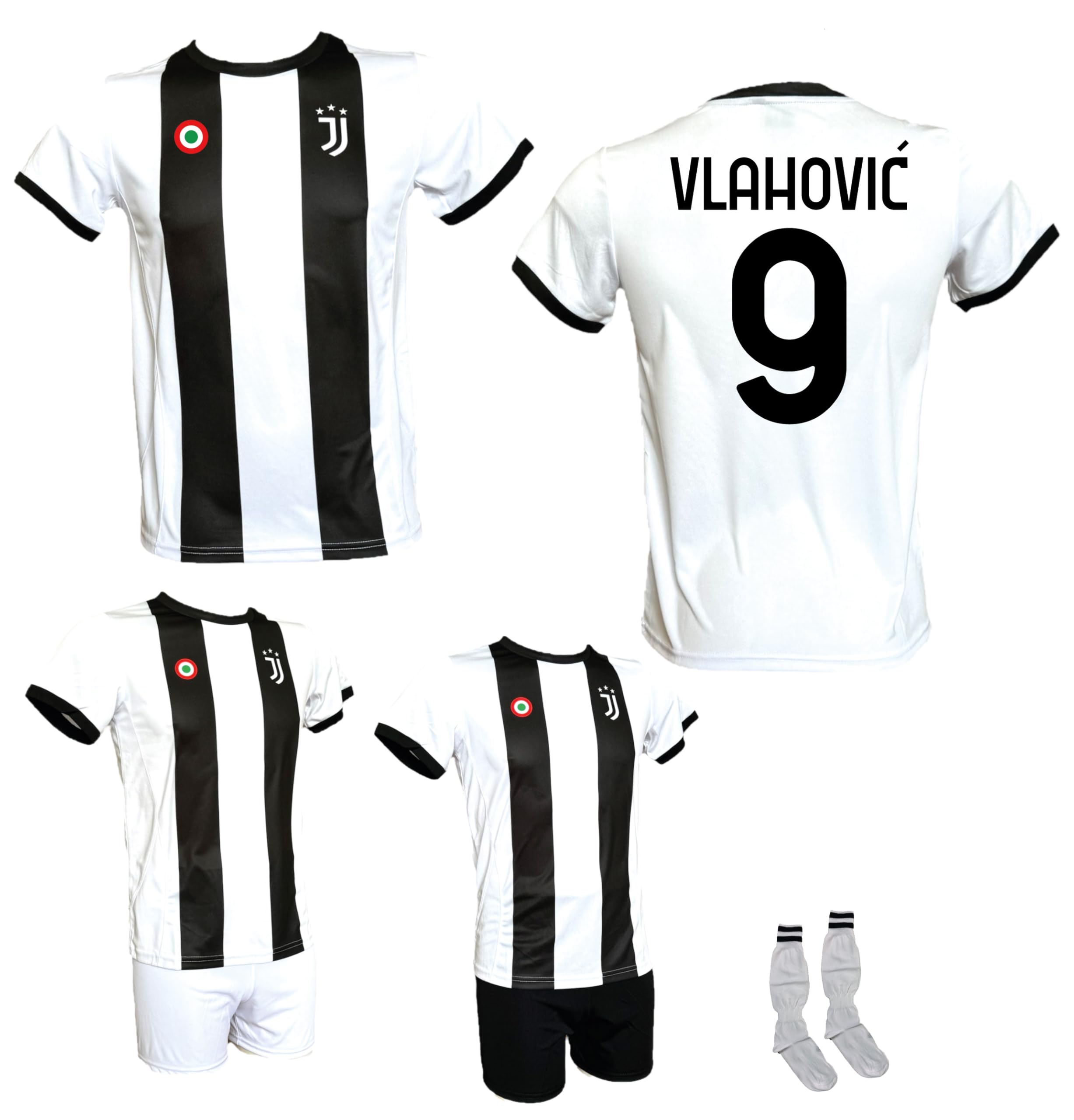 Camiseta de fútbol blanca Vlahovic 28 temporada 2021/2022 Réplica Autorizada Tallas para Niño y Adulto. Elige si añadir pantalones negros o blancos y calcetines
