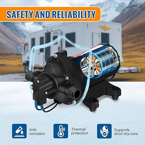 Miniatura 5 de YOUNGTREE Bomba de diafragma de presión de agua industrial de 110 V, 4.0 GPM 50 PSI, bomba eléctrica de transferencia de agua RV de 110 voltios de