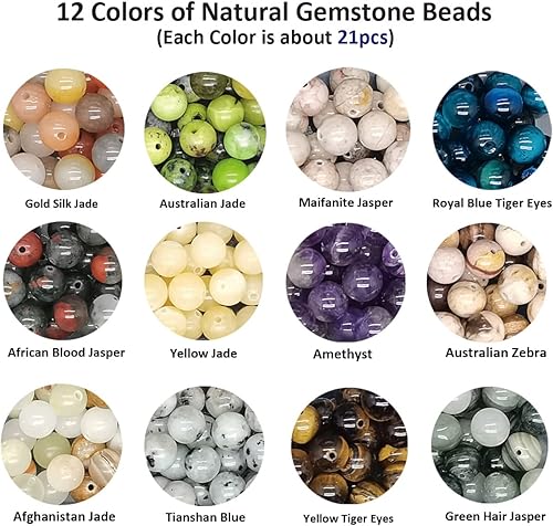 Miniatura 2 de 252 cuentas de piedra redonda natural de 0.315 pulgadas (0.315 in), tamaño de agujero de 0.039 pulgadas (0.039 in), piedra energética curativa para