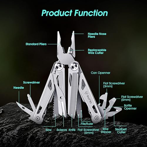 Miniatura 5 de Cuchillo de bolsillo multiherramienta para hombre, herramienta táctica con tijeras, sierra, alicates plegables de supervivencia con funda de nailon
