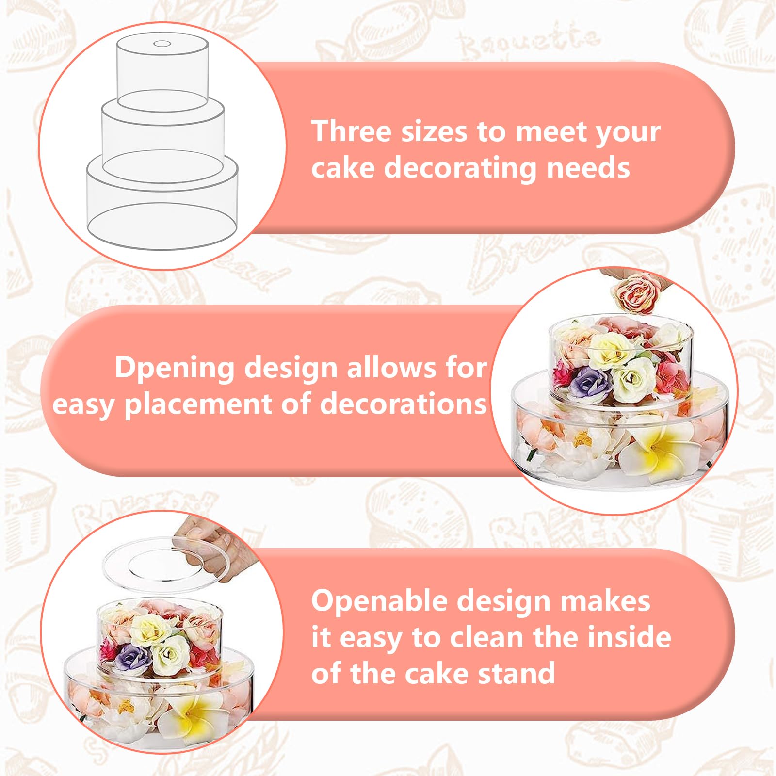 3 Piezas Soportes para Tartas Acrílico, Soporte para Tartas Rellenable con Cadena de luz Nivel Redondo para Cupcakes Cajas Decorativas para Bodas Cumpleaños Fiestas Base para Tartas