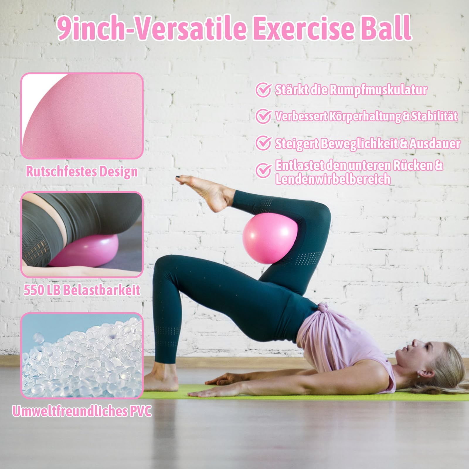 Pilates-Ring-Set–14 inch Magic Circle inkl.Miniball,Widerstandsbändern,Anleitung & Tasche | Komplett-Set für effektives Training zu Hause