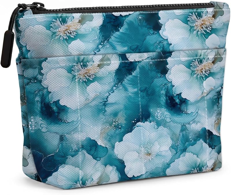 Necessaire de maquiagem jealance com estampa floral aquarelada Watercolor Floral 1469, bolsos externos e zíper