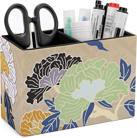 Amazon Co Jp ペン立て 筆立て 花柄 和風 ペンホルダー ペンスタンド ペンケース リモコンラック 筆箱 収納ボックス 収納ホルダー 鉛筆 立て 化粧品収納ボックス 2格 仕切り レザー 小物入れ 文房具 卓上収納 おしゃれ 小物収納 多機能 文房具 オフィス用品