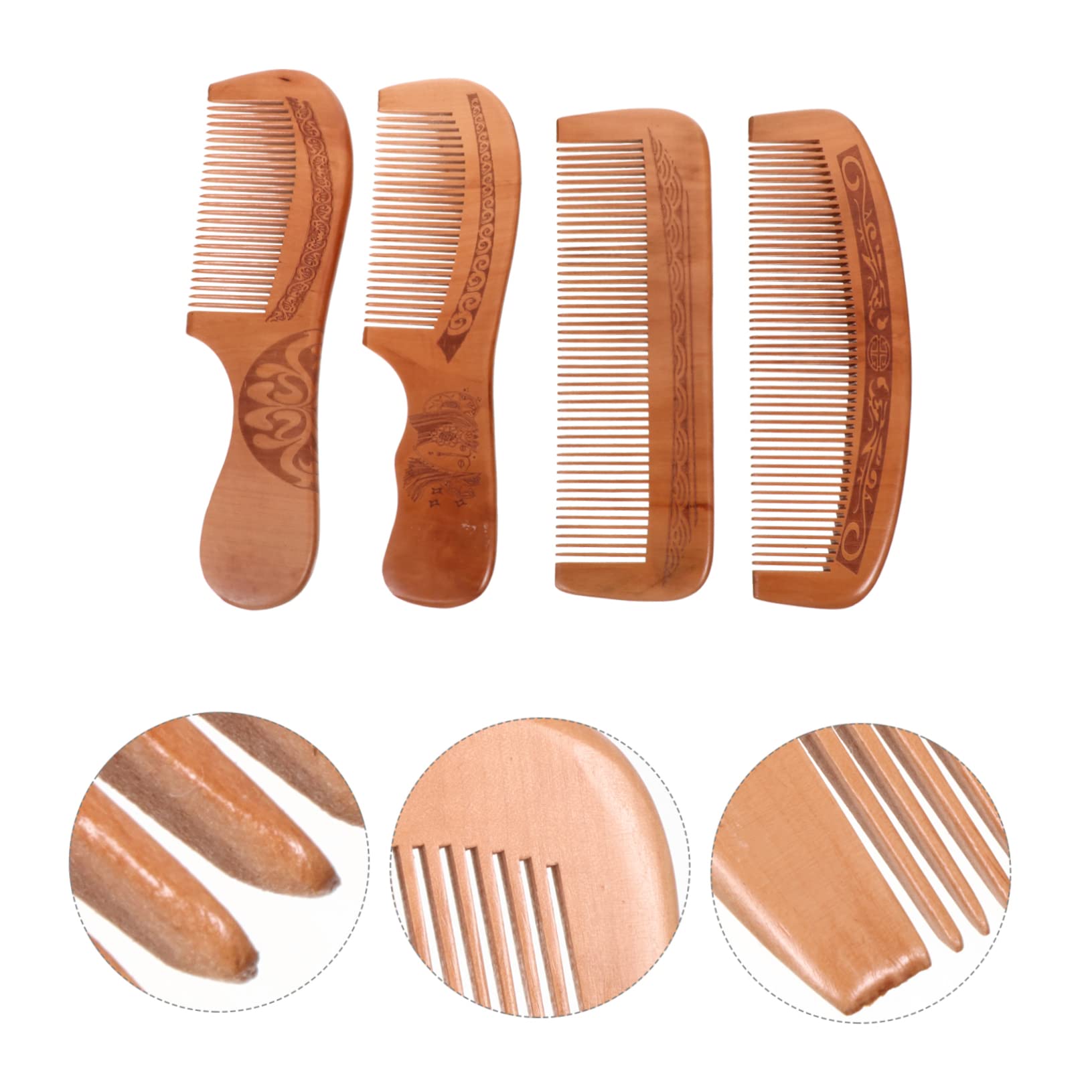 pettini per Capelli， 12 PCS Peach Wood Hair Comb Peach Wood Comb Wooden Comb Chinese Hand Carved Comb Anti-Static Hair Comb Beard Brush Scalp Comb(Wood colorx2pcs,17.7x5cmx2pcs)