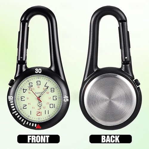 Miniatura 3 de Clip de aleación ligera unisex mochila hebilla cinturón fob reloj negro con esfera blanca ideal para médicos escalada (negro), Negro -, Moderno