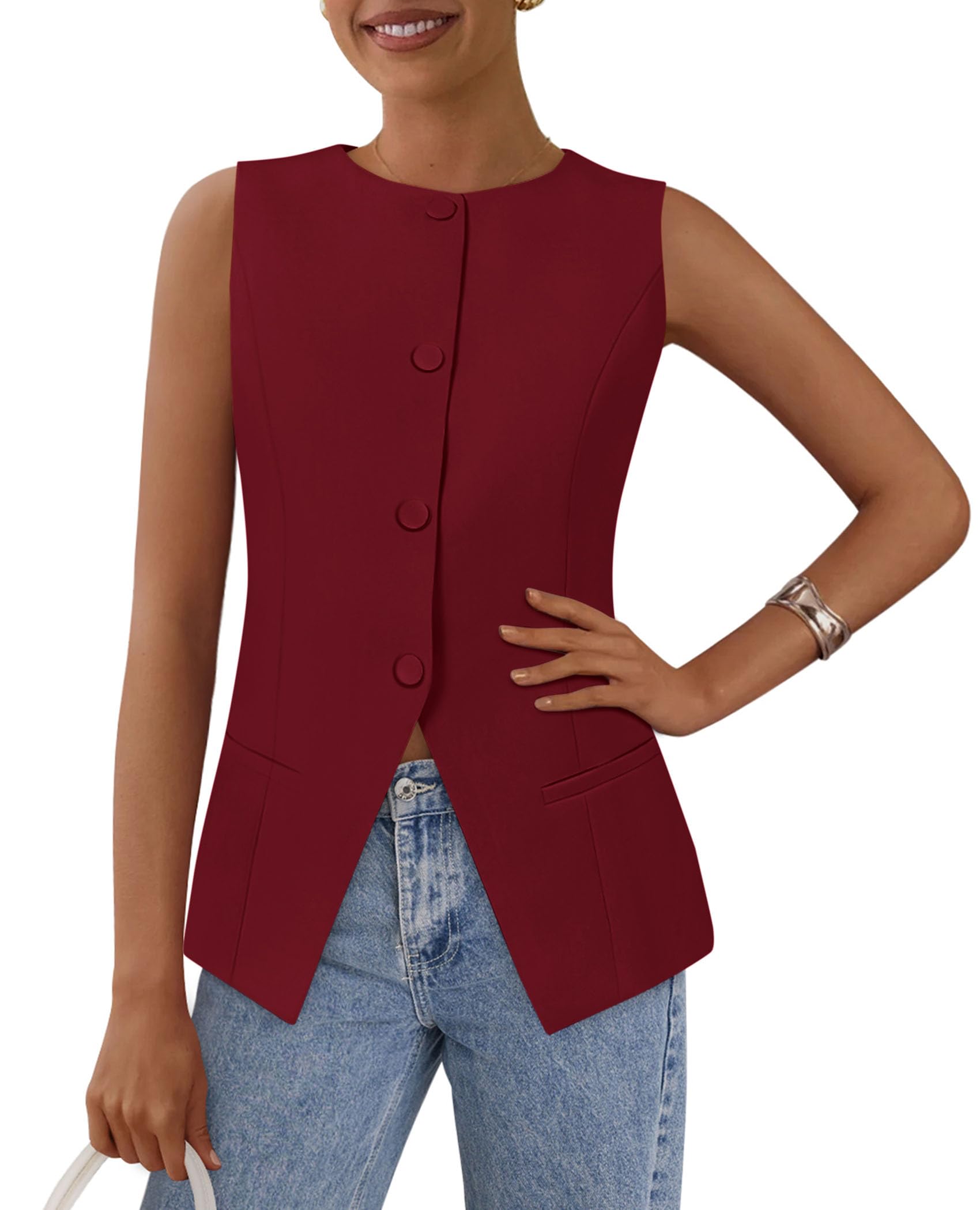 Women's Summer Suit Vest Tops 2026 Dressy Business Casual Sleeveless Button Down Trendy Fashion Blazer Waistcoat-image-35
