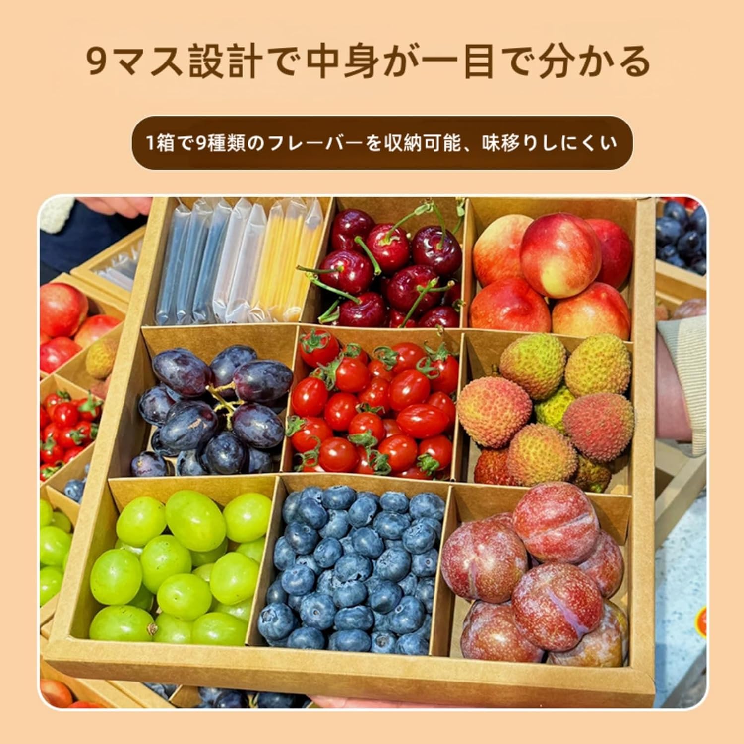 KazeSo 浅棕色 牛皮紙 使い捨て 弁当箱 10個セット｜透明窓付き・フタ付き 正方形食品容器｜9マス仕切り インサート｜デザー
