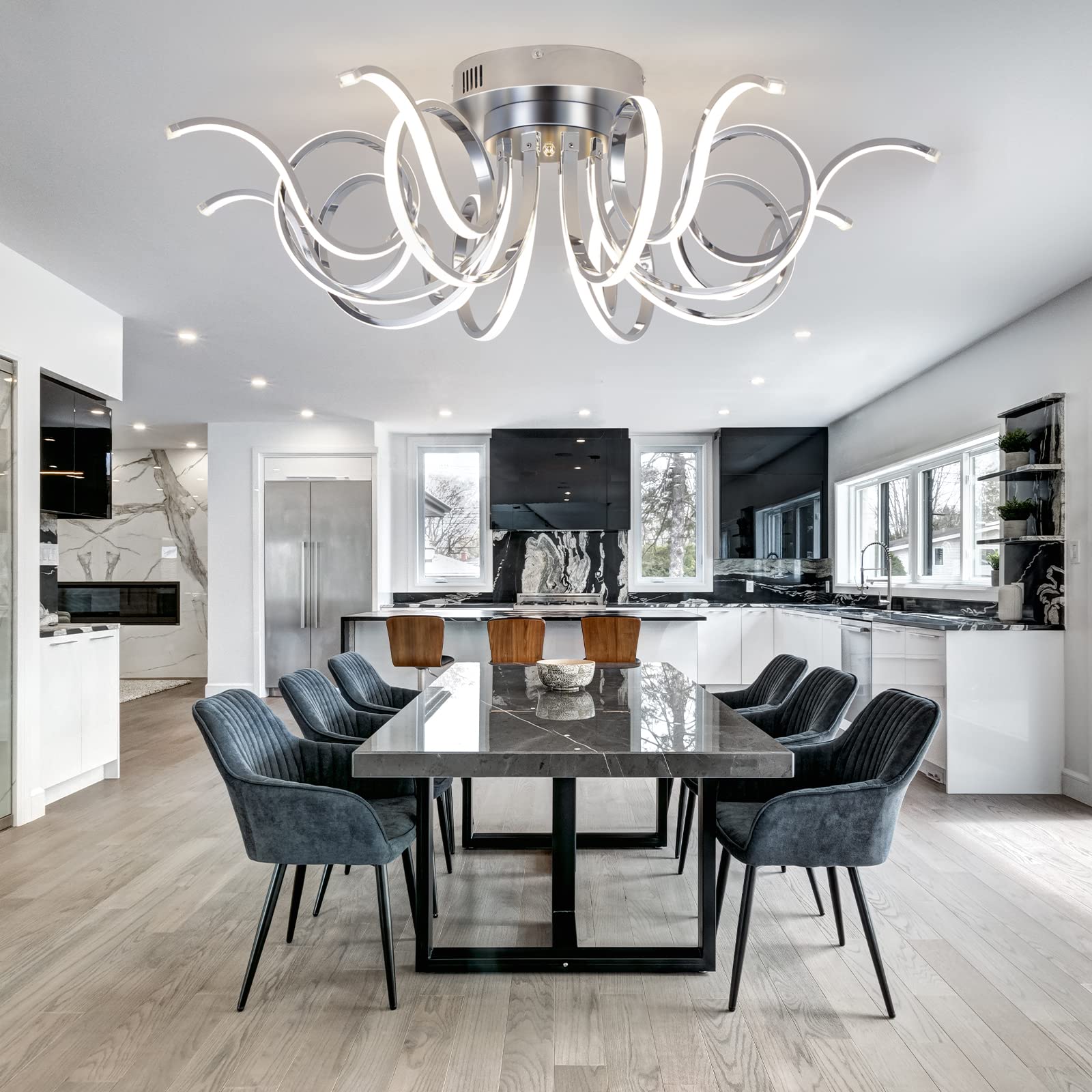 Modern Ceiling Light,35.4Inch 112W Dimmable LED Flush Mount Ceiling Light Fixture with Remote Control,8-Light Close to Ceiling Light Fixtures,Ceiling Lamps for Living Room Bedroom Dining Room Kitchen