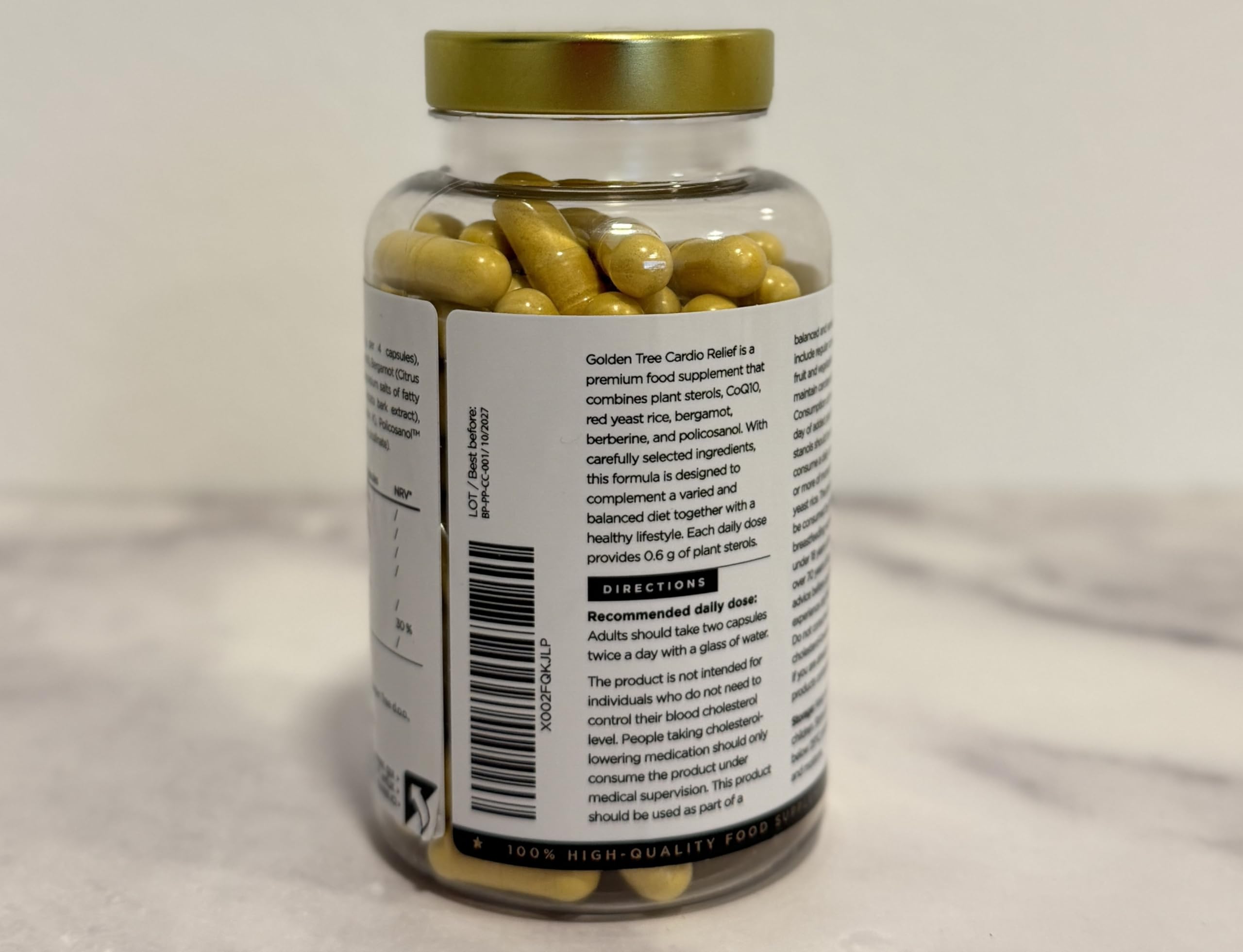 Golden Tree Cardio Relief – Cholesterin-Komplex, 60 Kapseln | Rotschimmelreis, Bergamotte, Berberin, Chrompicolinat, Angereichert mit Pflanzensterolen