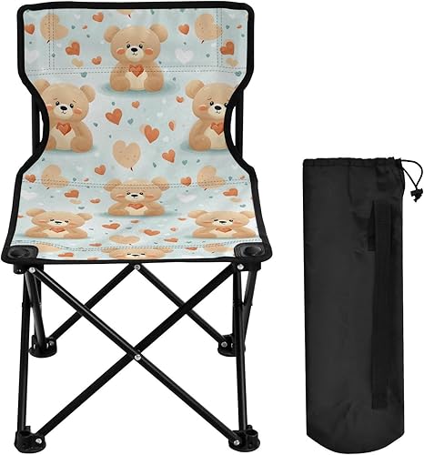 Outdoor Folding Teddy Bear Red Heart Valentine's Day Camping Chairs for Adults Portable Camping Chair Lightweight Lawn Chair 202a5099