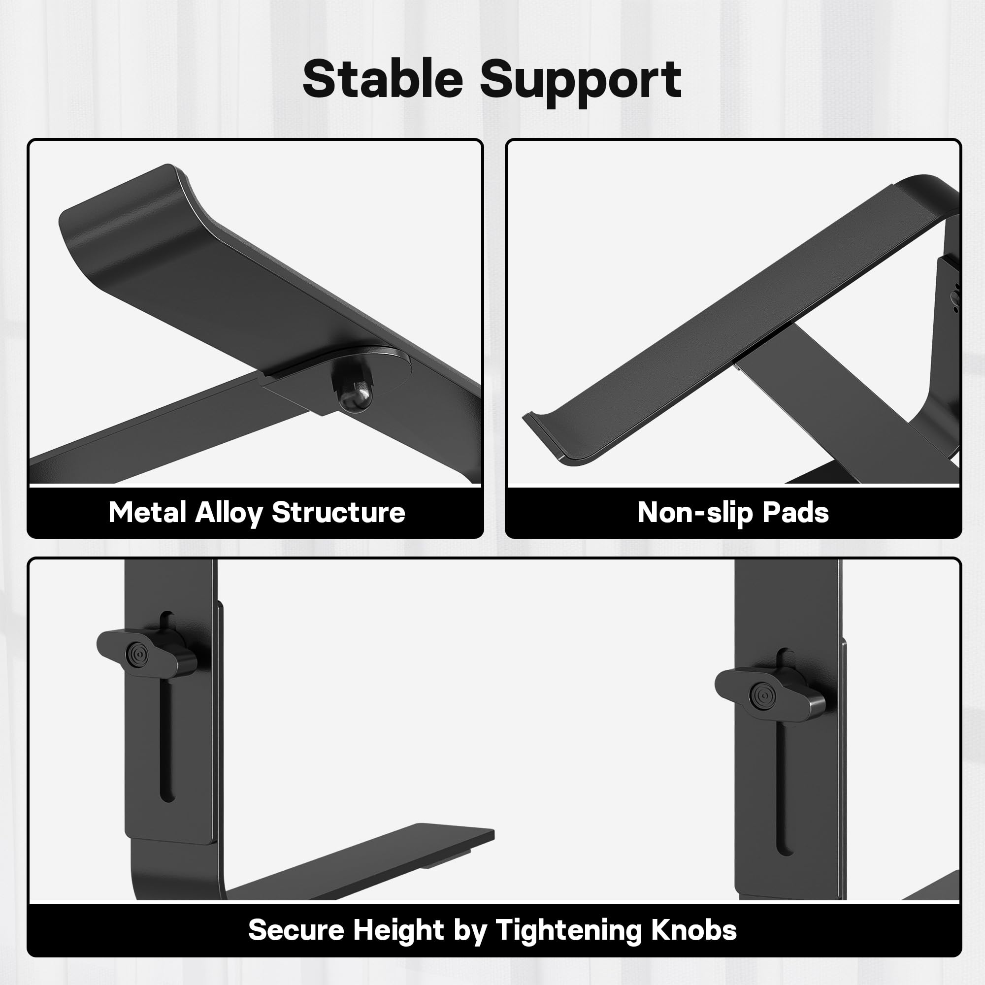 BONTEC Supporto PC Portatile Regolabile in Altezza, Supporto PC Compatibile Laptop Da 10-17 Pollici, Rialzo PC Portatile Per Computer/MacBook/Notebook, Laptop Stand Fino a 8kg, Nero