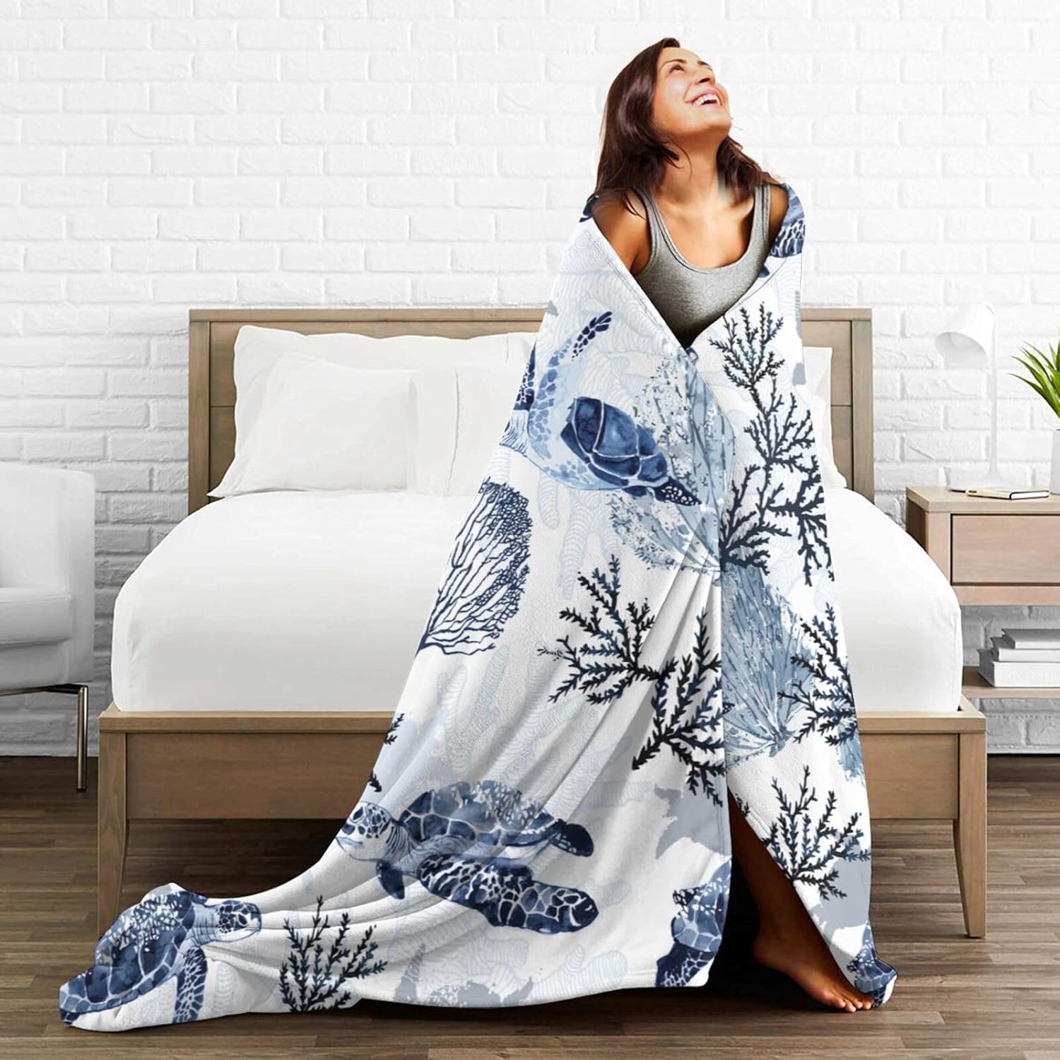 Tribal Sea Turtle Fleece Blanket - 50"x 60" Soft Plush Throw for Bed Couch or Travel, OceanThemed Cozy Blanket for Kids and Adults - Gift for Turtle Lovers and Vibrant Room Decor