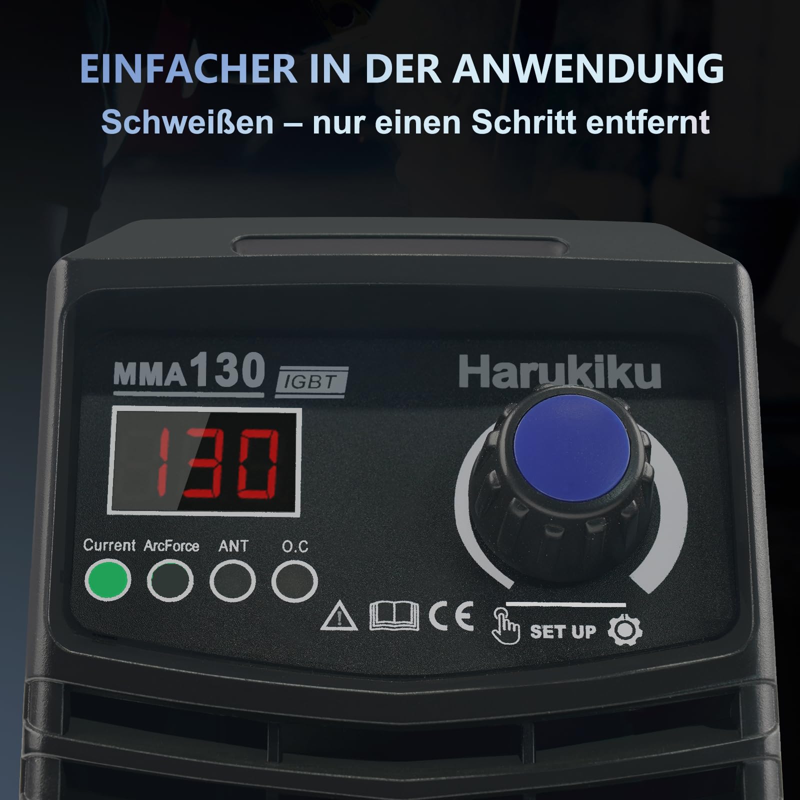 Elektroden-Schweißgerät MMA130 Digital - Mini-Inverter-Schweissgerät, kompakt, leicht, mit Anti-Stick-Funktion, 3+2m Kabel, 21,5 x 14 x 8,5 cm, für Heimwerker und DIY
