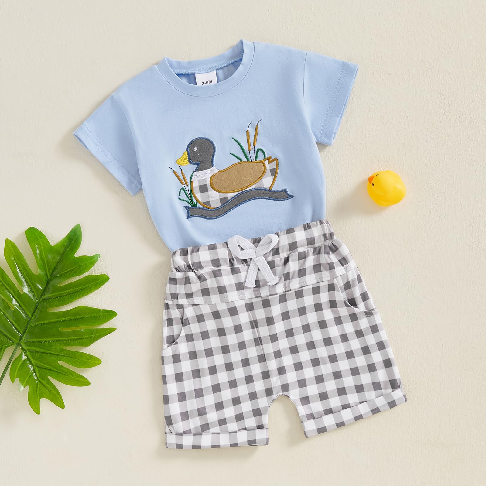 Ayalinggo Toddler Baby Boy Clothes Mallard Duck Hunting Short Sleeve Tshirt Elastic Waist Pockets Shorts Kids Summer Outfits (Blue, 3-6 Months)