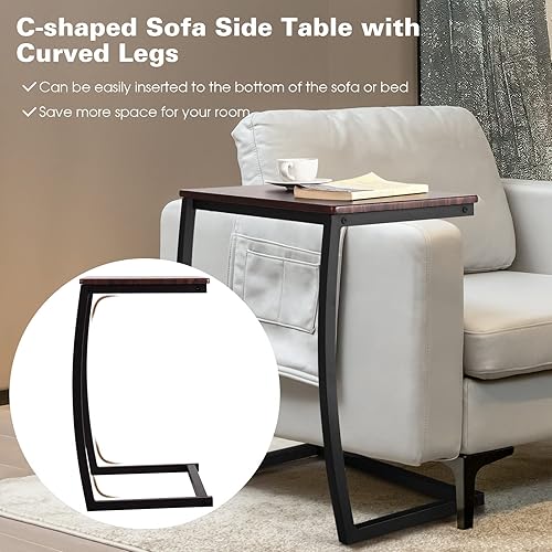 Miniatura 6 de Mesa auxiliar en forma de C, mesa de bandeja de TV con marco de acero para sofá, mesa de sofá portátil para espacios pequeños, mesa auxiliar para