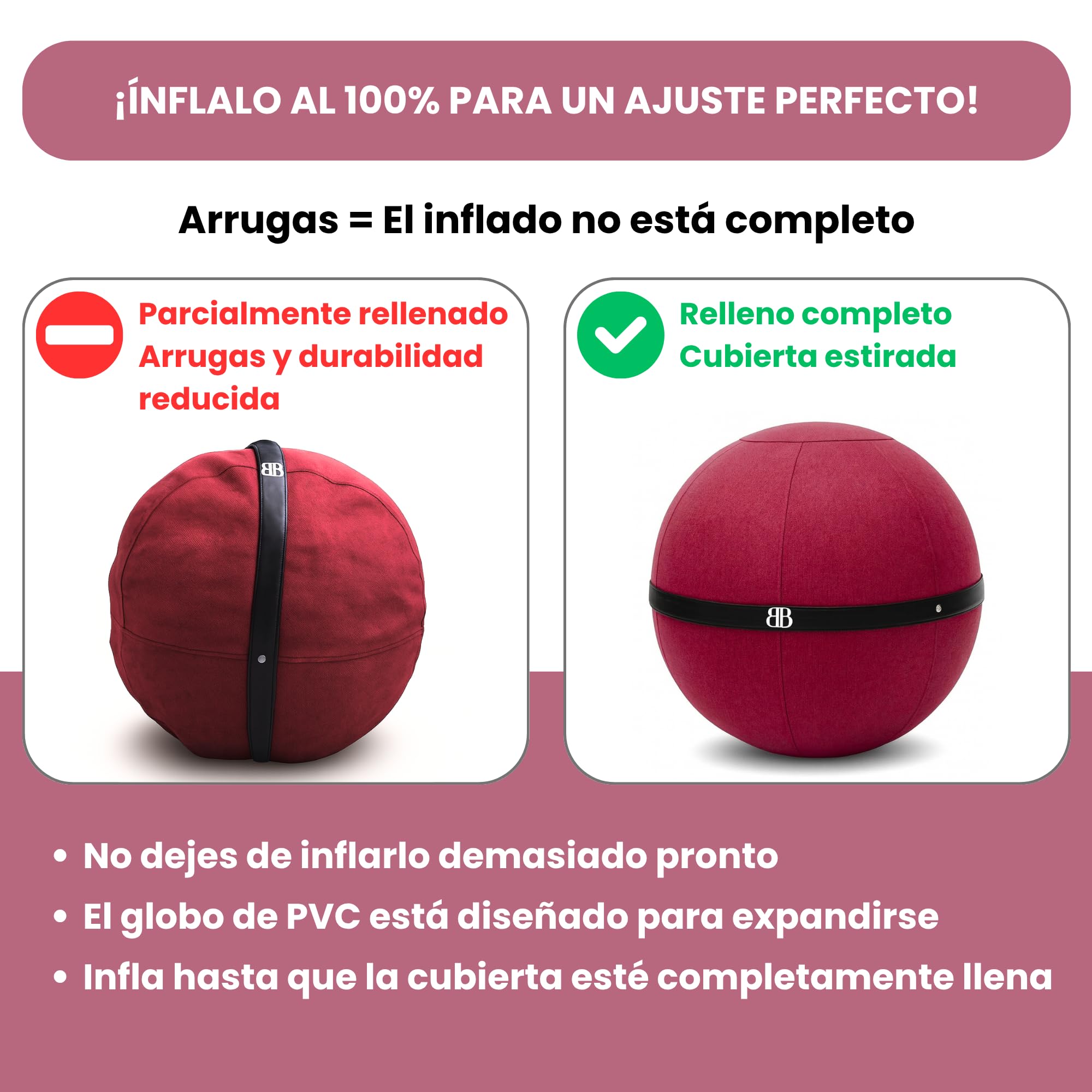 Pelota Oficina para Sentarse - Pelota Silla Trabajo y Yoga - Balón ergonómico antidolor de Espalda - Asiento dinámico y Postura Mejorada - Capacidad de 180 kg - Antideslizante