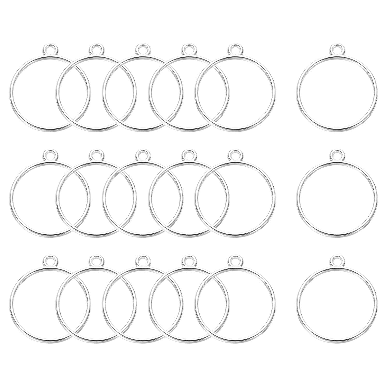 uxcell 18 Pcs Open Bezel, Round Resin Bezels Pendants Open Back Bezels Metal Hollow Frame Charm for DIY Resin Crafts Earrings Jewelry Making, Bright Silver