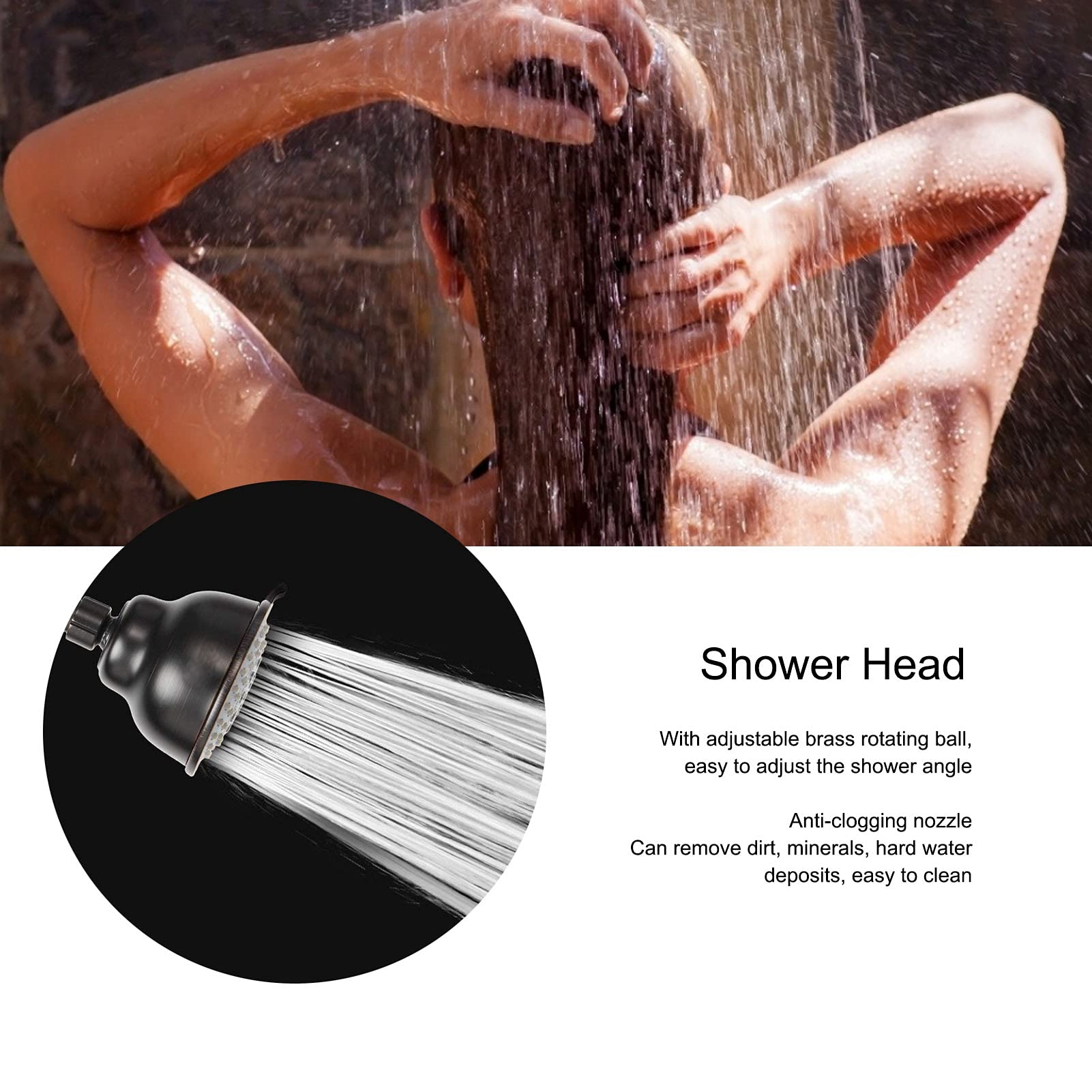 Cabeza de Ducha, Ajustable Montado en la Pared Alcachofa Ducha Accesorios de Acero Inoxidable, Rosca Estándar G1/2 Cabezal de Ducha de Lluvia para la Mayoría de las Mangueras de Ducha