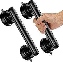 YUGUOHOME Upgraded 2-Pack Grab Bars for Shower Bathroom Wall, Heavy-Duty Suction Grab Bars Shower Handle Safety for Elderly Seniors Handicap, No Drilling Tool-Free, Easy Removal and Reusable (Black)