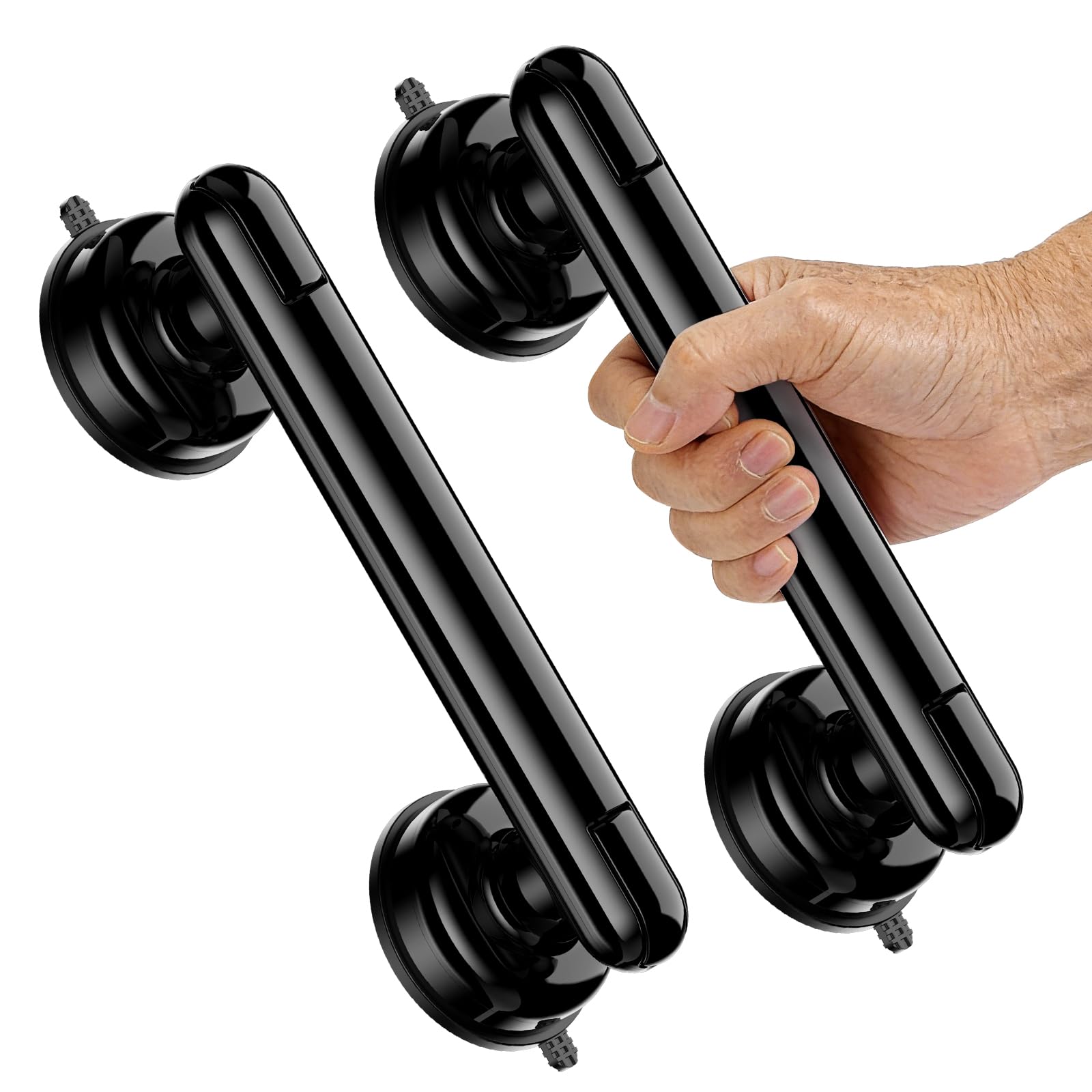 Upgraded 2-Pack Grab Bars for Shower Bathroom Wall, Heavy-Duty Suction Grab Bars Shower Handle Safety for Elderly Seniors Handicap, No Drilling Tool-Free, Easy Removal and Reusable (Black) - 1