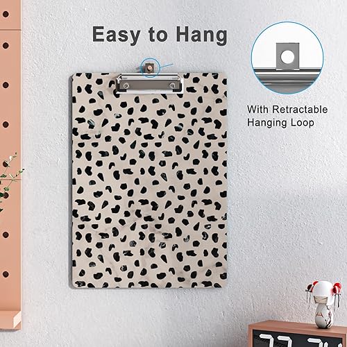 Miniatura 5 de Bonito portapapeles con diseño de madera de leopardo, tamaño A4, tamaño estándar de 9 x 12.5 pulgadas con clip de metal de perfil bajo, puntos de