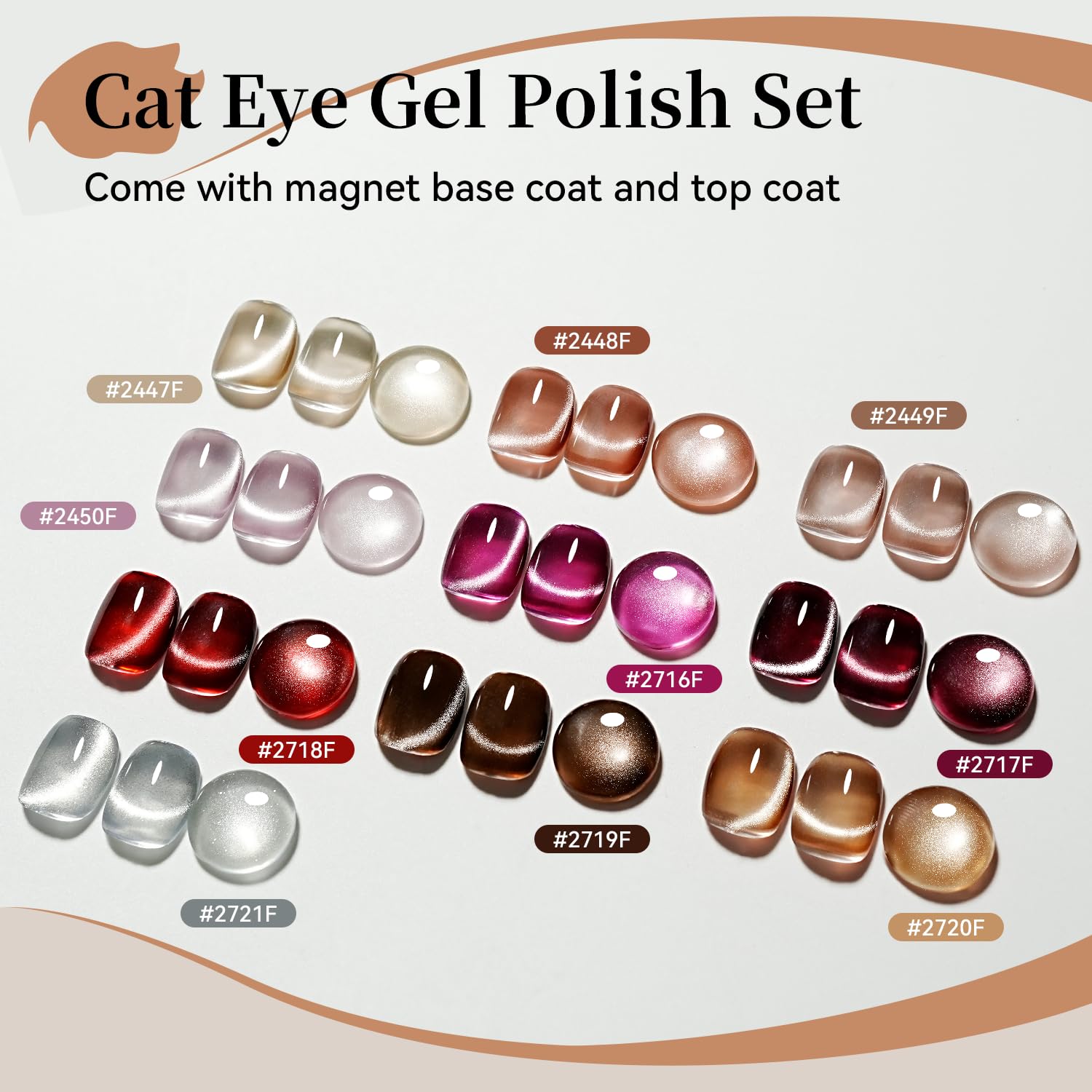 JODSONE Cat Eye Gel Nail Polish Set Pink Rose Red Sliver Collection 10 Colors Holographic Sparkle Cat Eye with Base Coat Top Coat Magnet DIY Nail Art Gift - Image 2