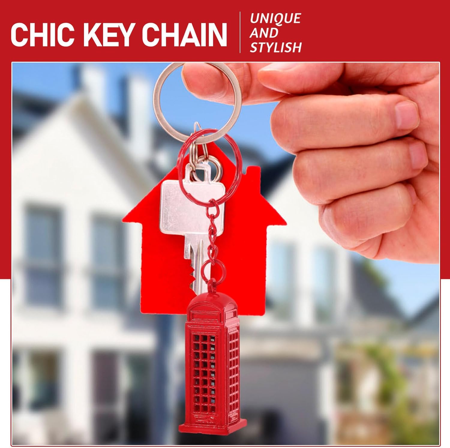 Kichvoe London Telephone Booth Box Keyring in Red, 5pcs Phone Booth London Christmas Ornament London Souvenir 3d Red Telephone Box Keychain for Bag Purse Wallet Cellphone image 5