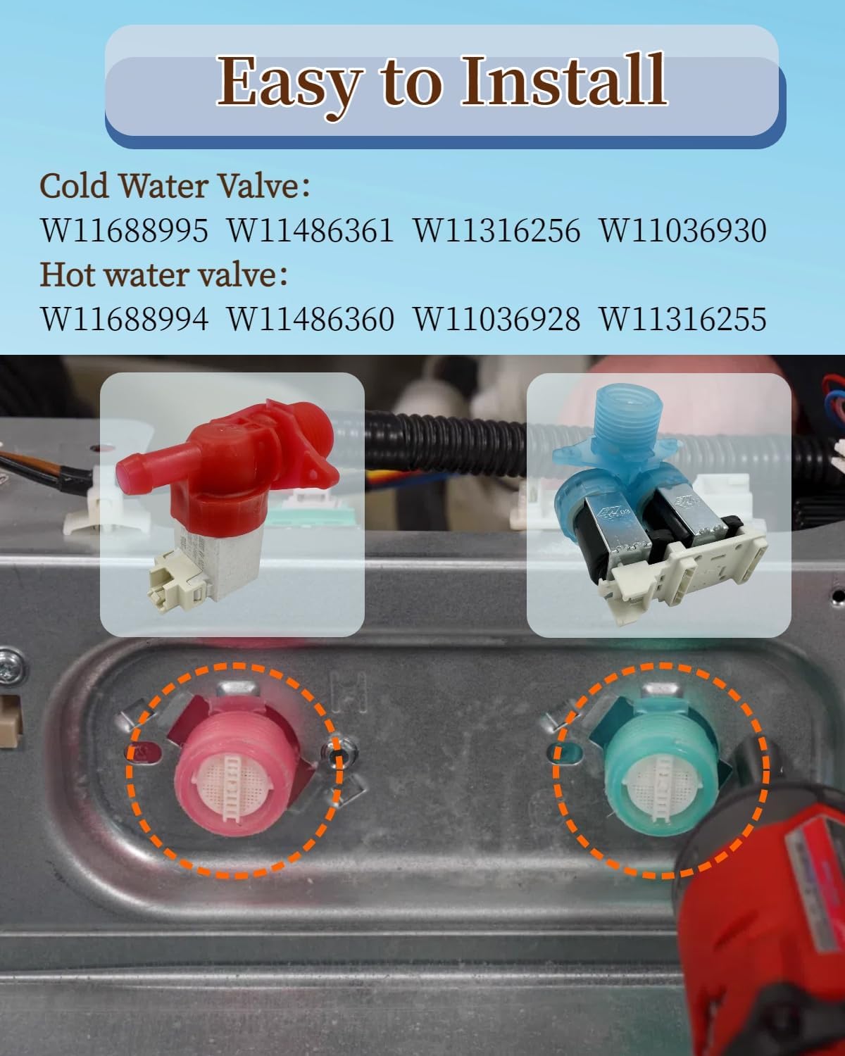 1/2 in NPT Threaded Cold & Hot Water Inlet Valve Set Fit for Whirlpool Washing Machine, Replaces W11486360, W11486361, W11688994, W11688995