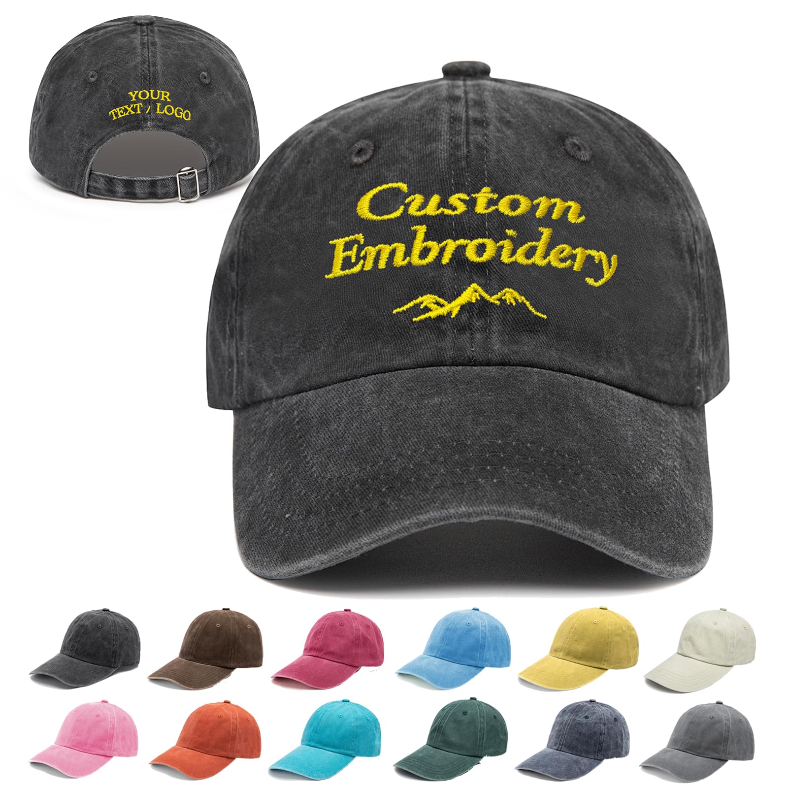 Custom Embroidered Baseball Hats, Personalized Embroidery Baseball Hats Add Your Logo Text Gift for Men Women, Customized Baseball Cap for Beach Golf Hiking Black