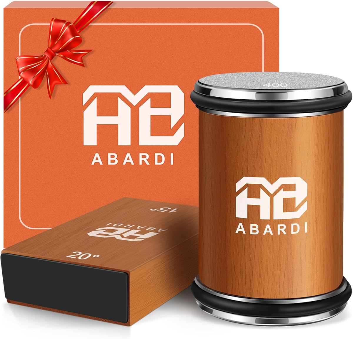 Abardi Rolling Knife Sharpener for Straight Edge, Knife Sharpening with Industry Diamonds Made Easy, Knife Sharpeners Kit with 15 & 20 Degree Magnetic Angle for Kitchen Knives (Brown)