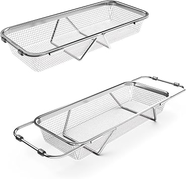 WAGENSTEIGER Extendable Dish Rack with Feet, Vegetable Colander Basket, Stainless Steel Dish or Silverware Drying Rack, Ultimate Kitchen Organizer Over the Sink 12.40 x 5.12 x 2.36 Inches