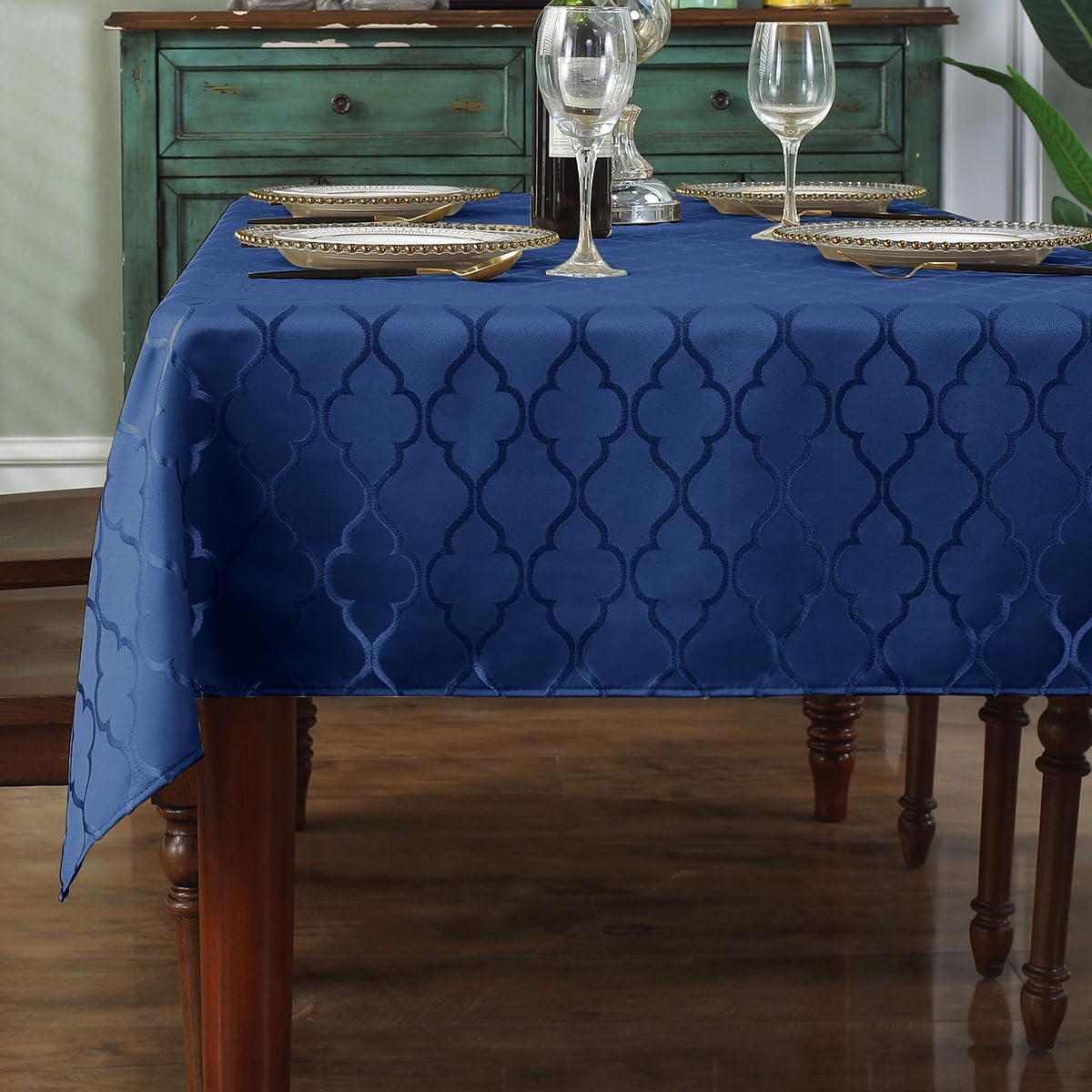 Photo 1 of SASTYBALE Navy Tablecloth Jacquard, Rectangle Table Cloth, 60" x 120"