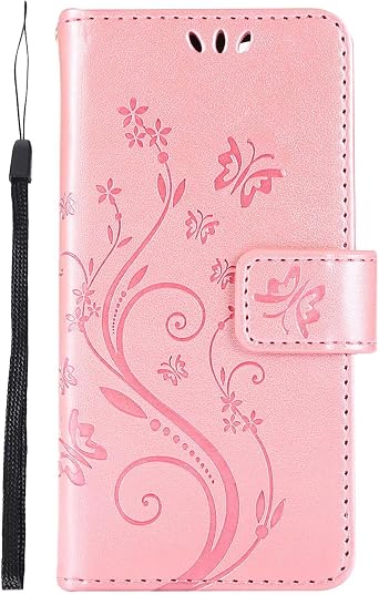 Case for iPhone 12 Mini Phone Wallet Case,for iPhone 12 Mini Wallet Case for Women Leather Kickstand Slots Magnetic Shockproof Cover for iPhone 12 mini 5.4 Inch Butterfly Pink